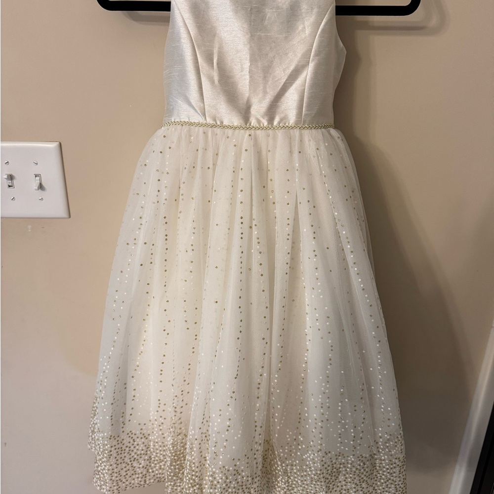 Elegant White and Gold Kids Flower girl dress
